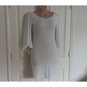 White Bell Sleeve Knit Dress With Scoop Neck